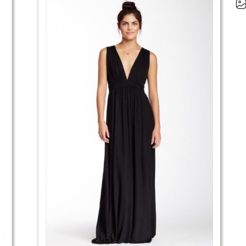 Lovers + Friends Helena Maxi Dress Womens Sz M Black Plunge V Minimalist Neutral